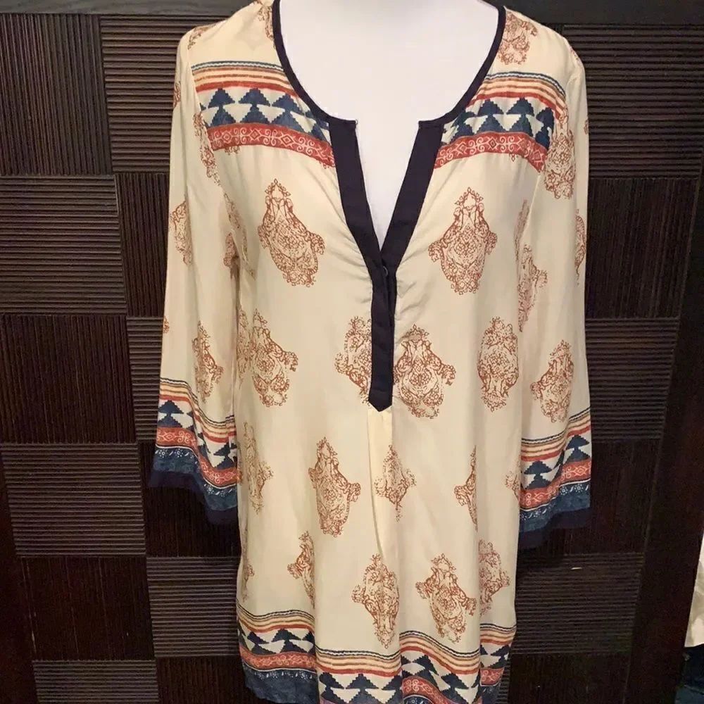 Lucky brand mixed pattern long tunic blouse